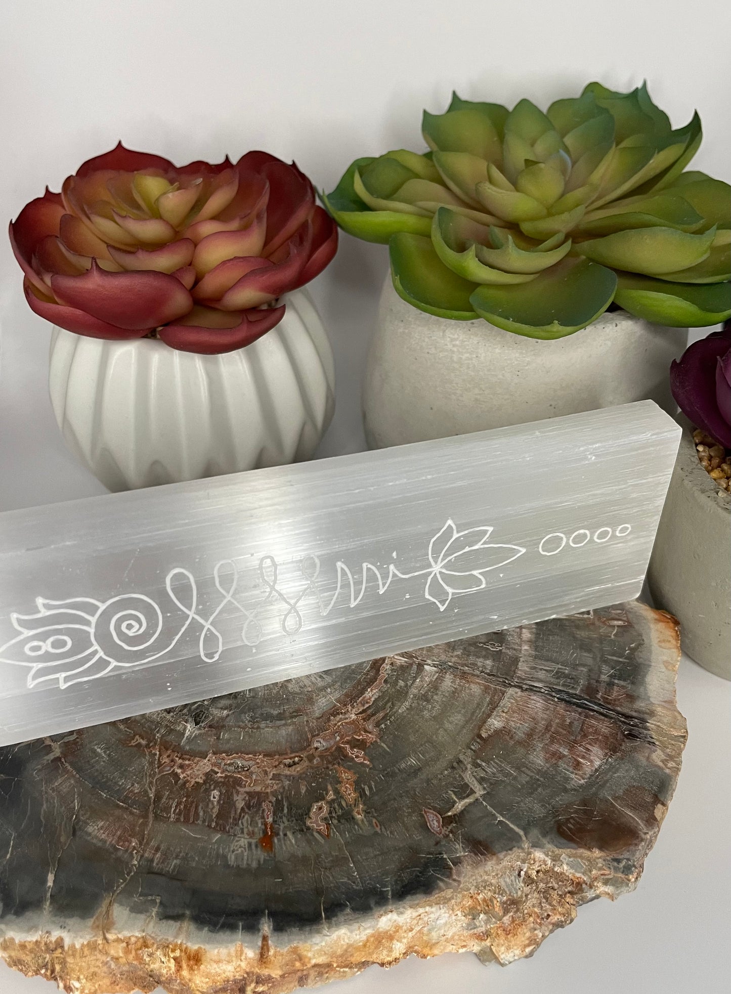 Unalome/Lotus Selenite Stick